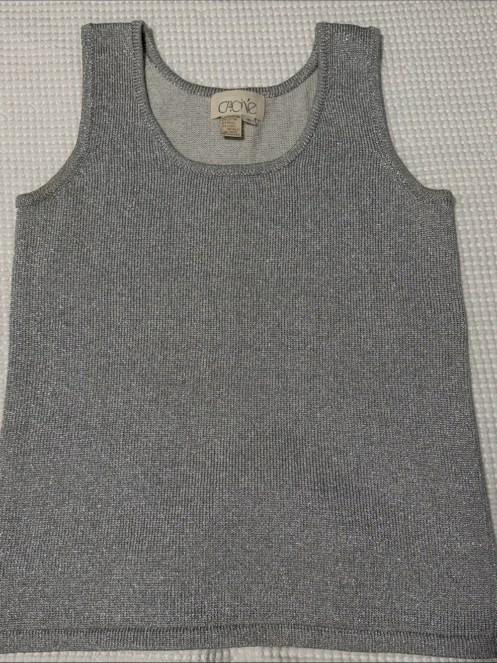 Cachet Silver Metallic Knit Scoop Neck Tank